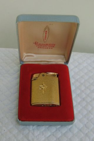 Ronson Varaflame Princess Gold - Tone Butane Lighter W/box Great