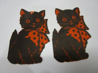 2 Vintage Halloween Tally Card: Black Cats With Dotted Bows,  Orange Backs