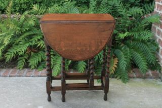 Antique English Table Gate Leg Barley Twist Oak Drop Leaf Table Oval