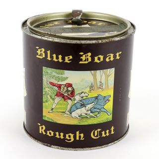 Vintage Blue Boar Rough Cut Tobacco Tin Can 16oz