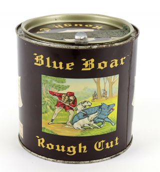 Vintage Blue Boar Rough Cut Tobacco Tin Can 16oz 3