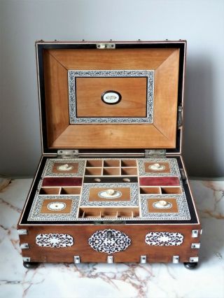 Rare Large Antique 19th Century Anglo Indian Vizagapatam Sewing Work Box