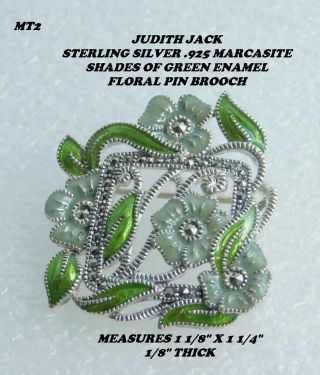 Vintage Sterling Silver 925 Marcasite Enamel Judith Jack Floral Pin Brooch Mt2