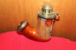 Antique English Meerschaum Tobacco Wood W/brass Wind Cap Pipe Marked Mfb