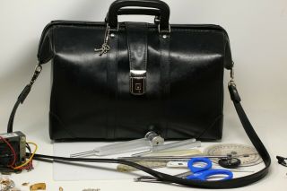 Vintage Black Leather Doctors Bag With Some Doctor Tools