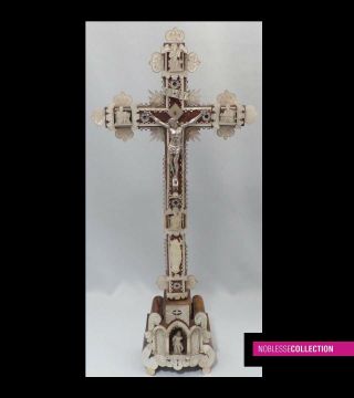 Large Antique 1850s Italian Mother Of Pearl Altar Jerusalem Cross Crucifix 20 In