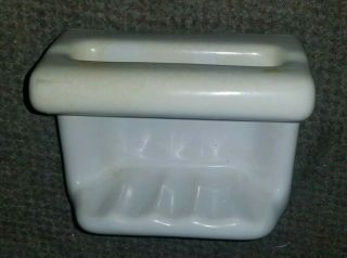 Circa 1970 Porcelain Ceramic Vintage Wall Mount Tile - In Bathroom Soap Dish White