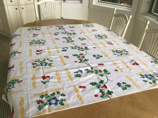 Vintage 50’s - 60’s Flower & Cherries Tablecloth 52x54