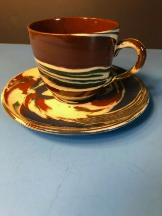 Vintage Desert Sands Pottery,  Hand Thrown Mission Swirl,  Cup And Saucer.