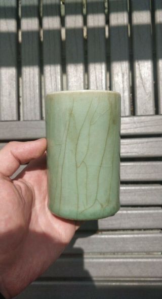 Antique Chinese Porcelain Longquan Celadon Crackle Glazed Brush Pot