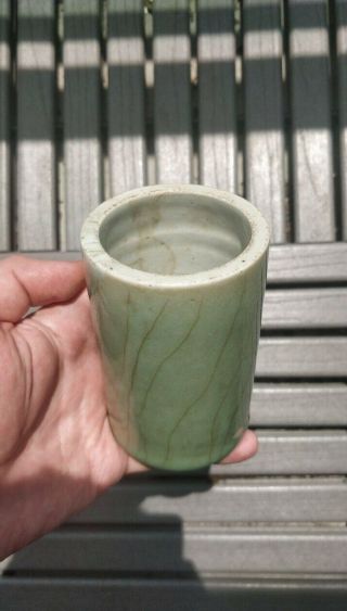Antique Chinese Porcelain Longquan Celadon Crackle Glazed Brush Pot 3