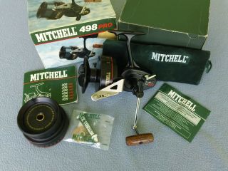 Rare Vintage Mitchell 498 Pro Spinning Reel & Tounament Casting Spool Nos Compl.
