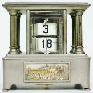 Extremely Rare Antique Lenzkirch 8 Day Silver Plated & Glass Flip Ticket Clock