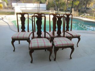 Vintage French Wood Dining Four Side Chairs And Two Arm Chair Upholstered