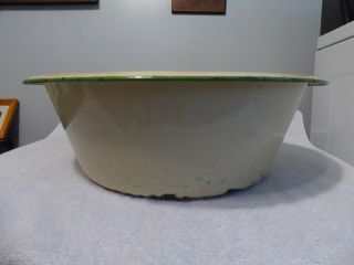 Vintage Graniteware Enamel Ware Large Wash Bowl Pan Cream & Green 17 " Wide