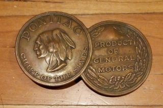 Vintage Pontiac Chief Of The Sixes Bronze Automobile Emblem Insignia