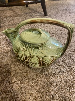 Vintage (1940’s) Mccoy Pine Cone Teapot & Lid Gorgeous Pottery Green & Brown