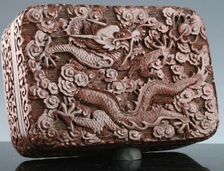 Fine Antique Chinese Qing Carved Cinnabar Lacquer Imperial Five Claw Dragon Box