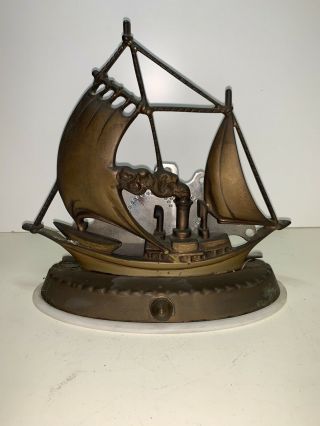 Vintage Usa Stamped Metal Tin Pirate Ship Boat Decor Antique Patina
