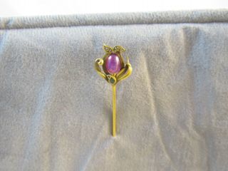 Antique Art Nouveau 14k Gold Amethyst & Diamond Stick Pin (pp)
