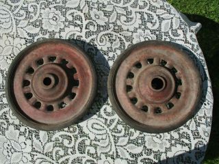 Old Vintage 9 " Metal & Hard Rubber Wheels Tires