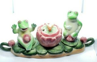 Vintage Shaford China Frog Salt And Pepper Kitchen Set Japan Pond Kermit