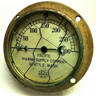 Vintage Us Gauge Co.  Pacific Marine Supply Co.  Air Pressure Gauge - - Brass