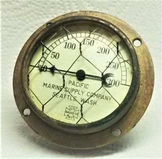 Vintage US Gauge Co.  Pacific Marine Supply Co.  Air Pressure Gauge - - Brass 3