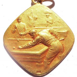 Cue Sport - Billiard Game - Antique Art Medal Pendant Signed Huguenin