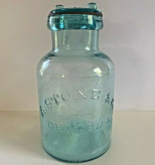 A.  Stone & Co.  Philada Fruit Jar Bottle C.  19th C.  Aqua Color Vtg Antique