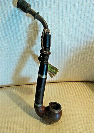 Vintage,  E C H T Bruyere Long 7 3/4 " Drop,  Silver Banded Tobacco Pipe