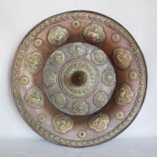 19th C Antique Tibetan Copper Brass Shield Mongolia Nepal Asian Chinese 22”