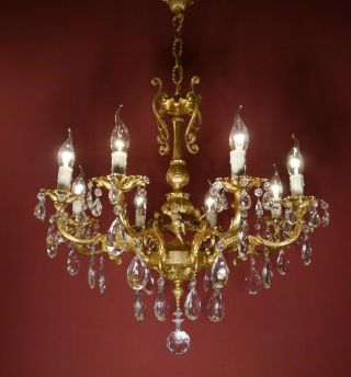 Fine Gold Bronze Crystal Chandelier Old Ceiling Lamp 8 Light Lustre