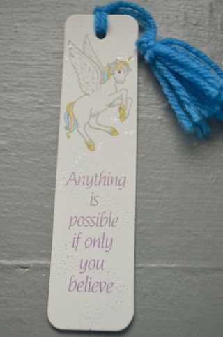 Vintage Sunshine Thoughts Bookmark 1985 Antioch Winged Unicorn Pegasus Silver