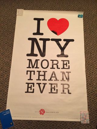 Milton Glaser Poster I Love Ny More Than Ever 9/11 Sva Vintage Rare