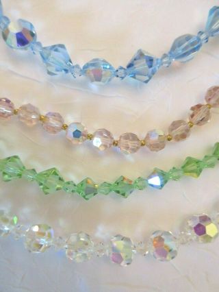Vintage 4 Aurora Borealis Faceted Glass Bead Necklaces White Pink Blue Green