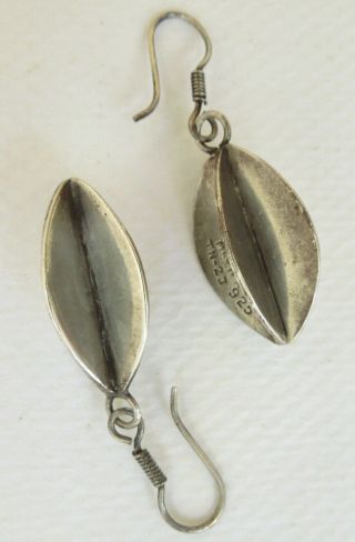 Vintage Modernist Sterling Silver Taxco Mexico Signed Dangle Hook Earrings 2 "