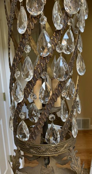 Vintage French Crystal Bronze Brass Lantern Chandelier Hall Ceiling Fixture 3