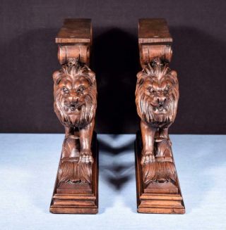 French Antique Solid Oak Wood Statues/Pedestals w/Lions Highly Carved Salvage 2