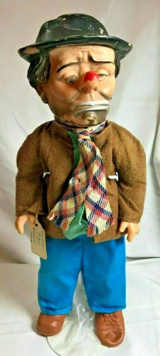 Vintage 1950’s Emmett Kelly “weary Willie” Clown Doll.  Baby Barry Toy Co.  (a035)
