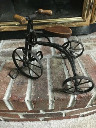 Vintage Miniature Toy Tricycle - Wood & Metal (9 " Tall)