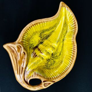 Mid - Century Maurice California Pottery Ceramic Leaf Ashtray Usa G802 Swirl Glaz
