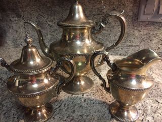 Antique Fisher Sterling Silver 3 Piece Coffee Tea Set 44.  85 Troy Ounces
