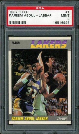 1987 Fleer Kareem Abdul - Jabbar 1 Psa 9 Los Angeles Lakers Hof