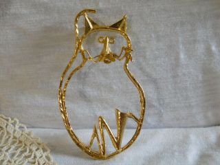 Vintage Jj Large Cute Cat Gold Brooch Abstract