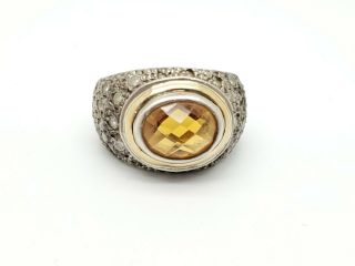 Vintage Hc 925 Sterling Silver And 18k Gold Citrine Stone Ring Size 6.  25