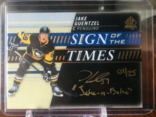 19 - 20 Ud Spa Sign Of The Times Black Gold Auto Inscribed Jake Guentzel 1/25 Ssp
