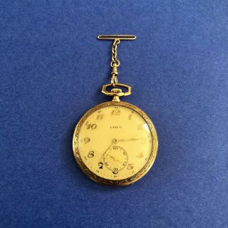 Antique Lanco Art Deco Solid 14k Gold Open Face Pocket Watch Great