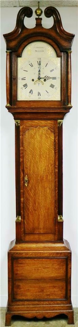 Antique 18thc English 8 Day Solid Oak Grandfather Longcase Clock