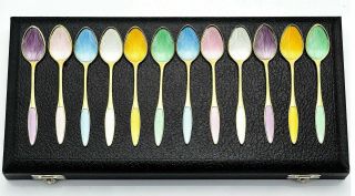 Vintage Sterling Silver Enamel Demitasse Spoons Set